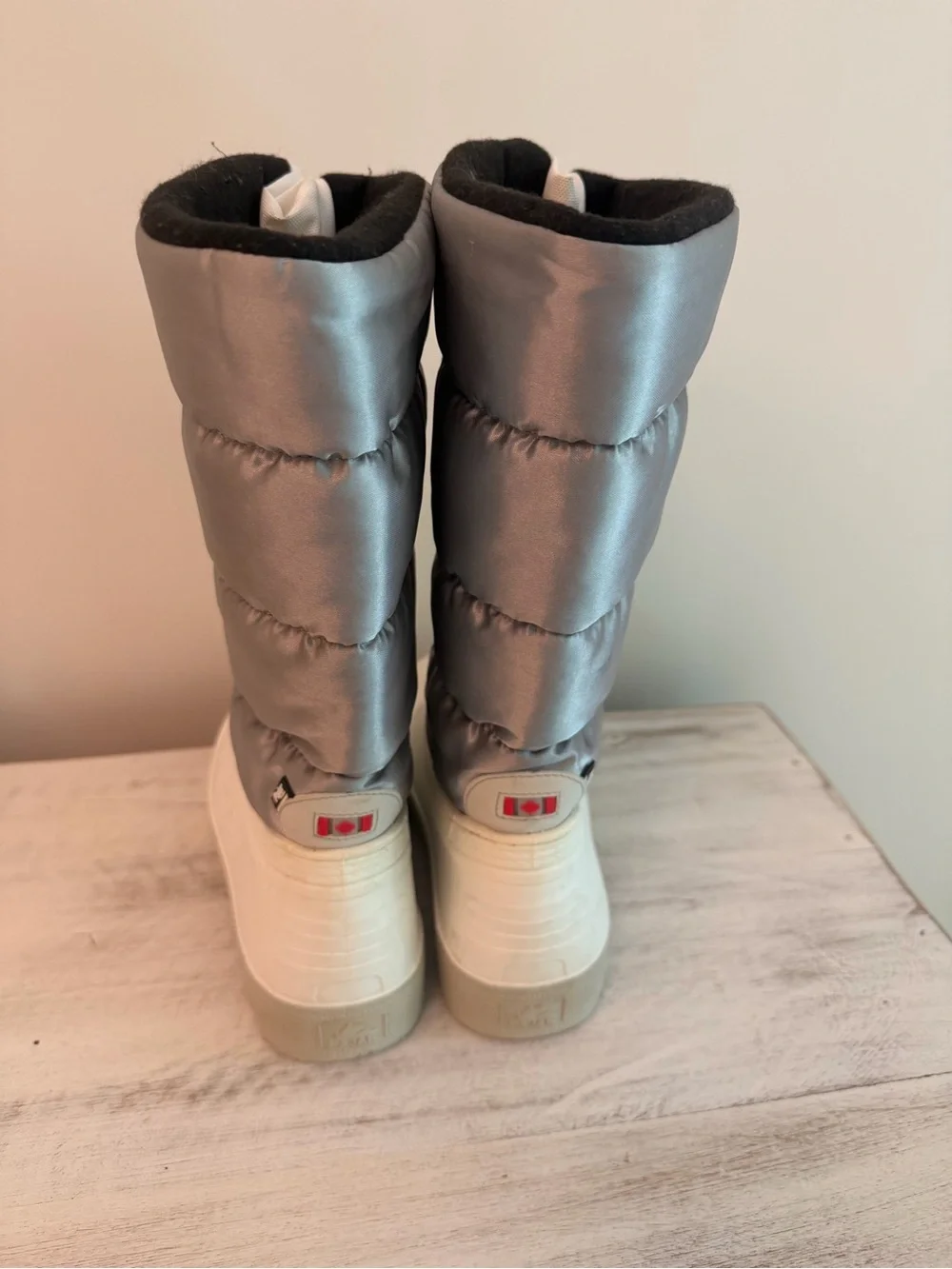 Pajar Kids Silver and White Pom-Pom Winter Boots
